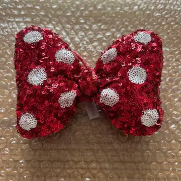 디즈니 스팽글 리본 도트 레드 미니 머리끈
