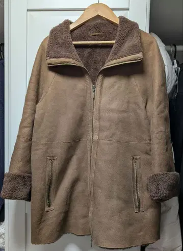 ANAYI 천연 가죽 양가죽 브라운 무스탕 코트 보아 코트