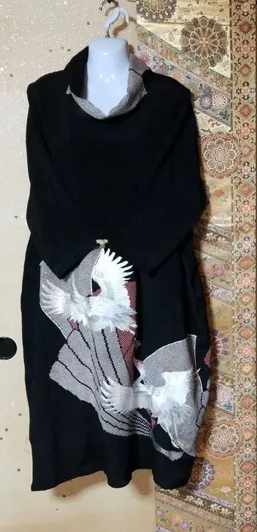 기모노 리메이크 블랙 전통 예복 기모노 자수 학이 춤추는 원피스