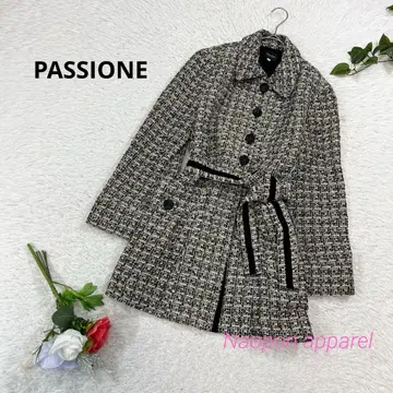 파시오네 라메 믹스 체크 무늬 트위드 자켓 코트 벨트 포함 S~M