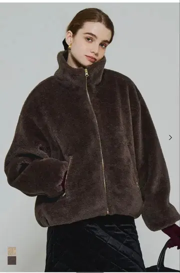 coca 워셔블 인조 모피 스탠드 카라 블루종 브라운 M