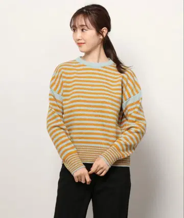 BEAMS BOY 7게이지 보더 크루 니트