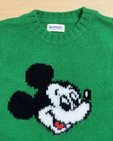BEAMS BOY (빔즈 보이) 미키마우스 니트 FREE 그린