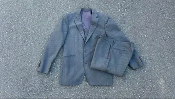 그레이 스트라이프 테일러드 자켓 셋업