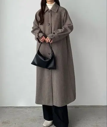 브라운 헤링본 롱 코트