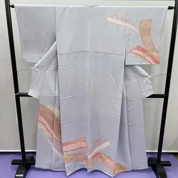 3770 호몬기 연한 노란색 빨간 꽃무늬 이중 기모노 레트로 상품