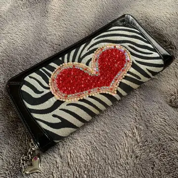 싱크비 제브라 패턴 스팽글 하트 장지갑