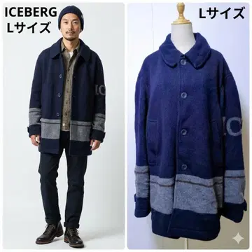 [ 레어 ] ICEBERG 니트 자켓 로고 이탈리아제 빅 루즈 울