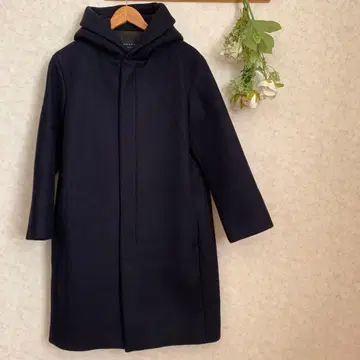 투모로우랜드 맥피 후드 부착 롱 코트 네이비 M