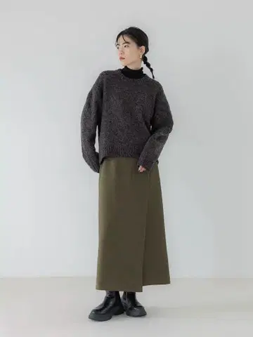 crewre 크루레 울 라이 랩 롱 스커트 카키 사이즈 3