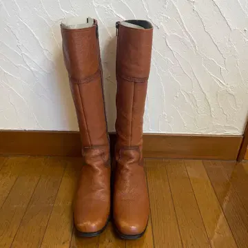 브라운 가죽 롱 부츠 사이드 지퍼 24.5cm