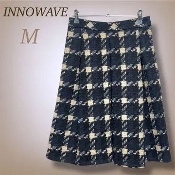 이노웨이브 트위드풍 체크 플레어 스커트 M 종아리 기장 가을 겨울 코디