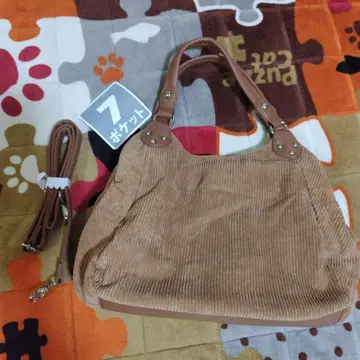 베이지 코듀로이 숄더백 7포켓