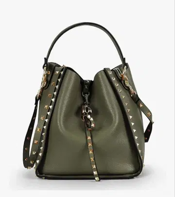 HQABTYRFS 여성용 가죽 버킷 백 스터드 백 짙은 녹색