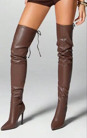 브라운 니하이 부츠 하이힐