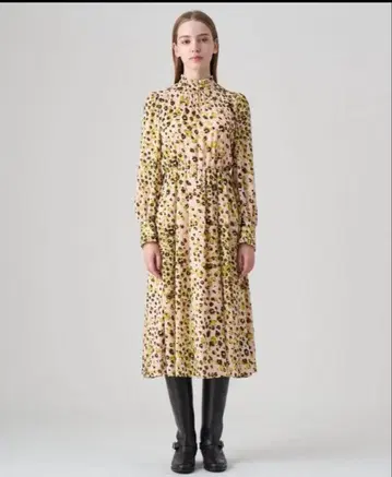 아나이 레오파드 프린트 스탠드 프릴 원피스