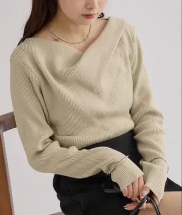 mystic 오프숄더 리브 니트