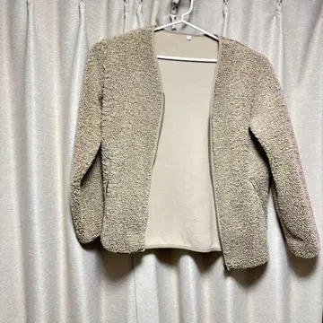 베이지 플리스 자켓 오픈 프론트