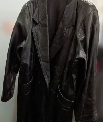블랙 가죽 롱 코트