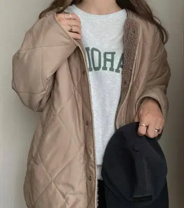 JUNOAH 리버서블 퀼팅 보아 자켓 모카 [ XL ]