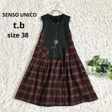 새상품급 센소유니코 무릎 기장 원피스 롱 튜닉 체크 배색 플레어 M