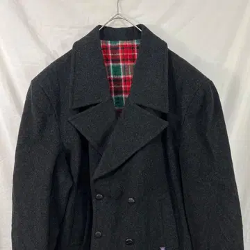 90s 안감 체크 울 피 코트 차콜