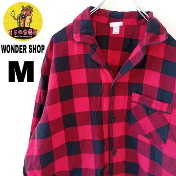 USA 구제 의류 WONDER SHOP 플란넬 셔츠 M 레드 블랙 체크