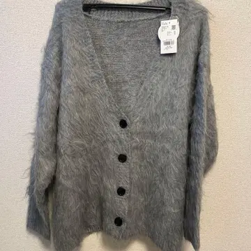 로리즈팜 샤기 v넥 가디건 그레이