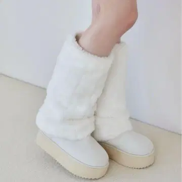 NICE CLAUP 2way 페이크 무스탕 롱 부츠 화이트 S 사이즈