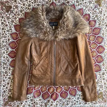 Armani Jeans 퍼 트리밍 가죽 자켓