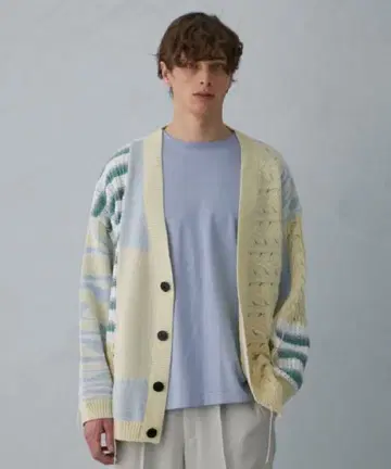 PUBLIC TOKYO 핸드 스티치 믹스 가디건 F