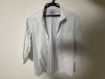 HIDEAWAYS 화이트 스트라이프 7부 소매 셔츠 사이즈 48