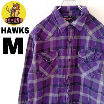 USA 구제 의류 HAWK 플란넬 셔츠 M 퍼플 블랙 체크