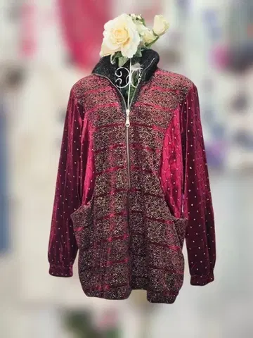 새상품 아이템을 더욱 OFF 고져스 자수 벨벳 집업 재킷