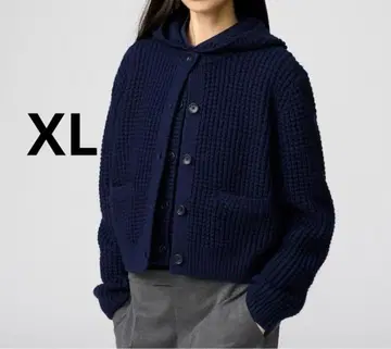[택 포함 새상품] 유니클로 와플 니트 크루넥 가디건 네이비 XL