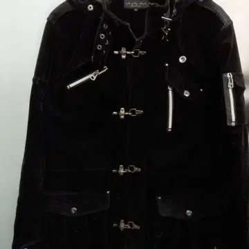 블랙 벨벳 더플 코트 L