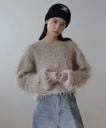 ENC 테디베어 샤기 크롭 풀오버