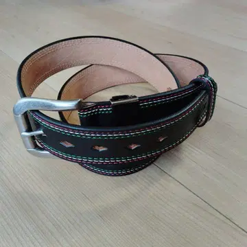 블랙 가죽 Indian 자수 벨트 약 4cm 폭