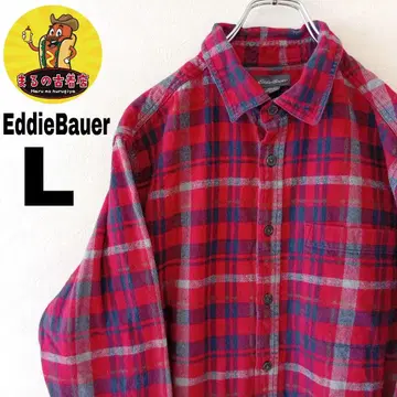 USA 구제 의류 EddieBauer 플란넬 셔츠 L 레드 네이비 체크