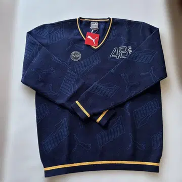 택 포함 미사용 새상품 푸마 골프 남성용 자카드 V넥 니트 XL