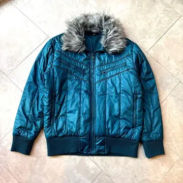 새상품급 00s M 퍼 다운 자켓 갸루 남자 시크 스타일 y2k 블루