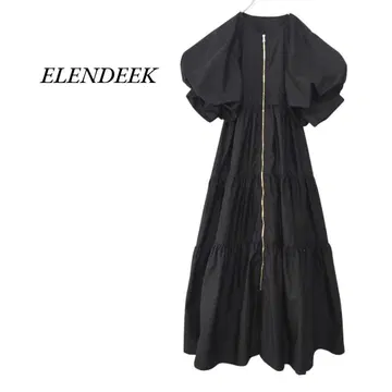 새상품급! ELENDEEK 센터 지퍼 티어드 원피스 블랙