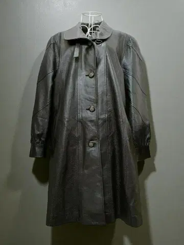 블랙 가죽 롱 코트 레트로 구제 의류 블랙 가죽 롱 코트