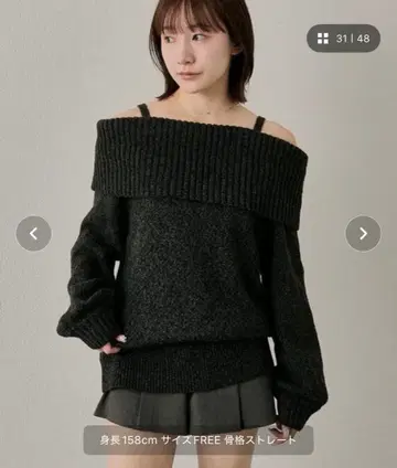 m line 오프숄더 미니 니트 원피스