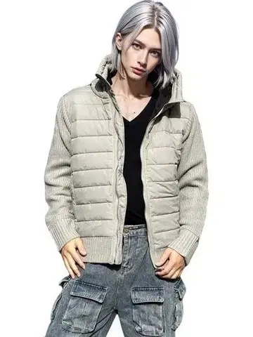 콤비 니트 절개 블루종 라이트 그레이 L