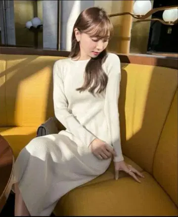 고베 레터스 오카베 아유미 콜라보 리브 니트 원피스