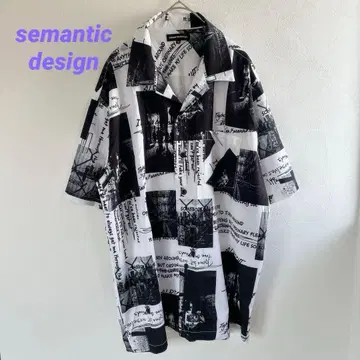 시맨틱 디자인 반팔 셔츠 올 패턴 프린트 화이트/블랙 그래픽 M