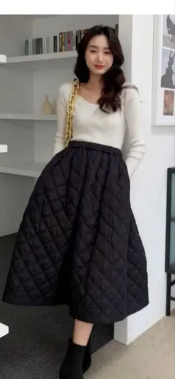 BIRTHDAY BASH 블랙 퀼팅 플레어 스커트