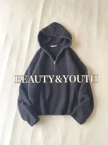 BEAUTY&YOUTH 울 100% 하프 지퍼 후디 니트