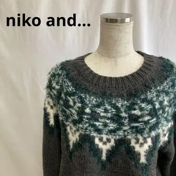 niko and - 그레이와 그린의 페어아일 패턴 니트 스웨터